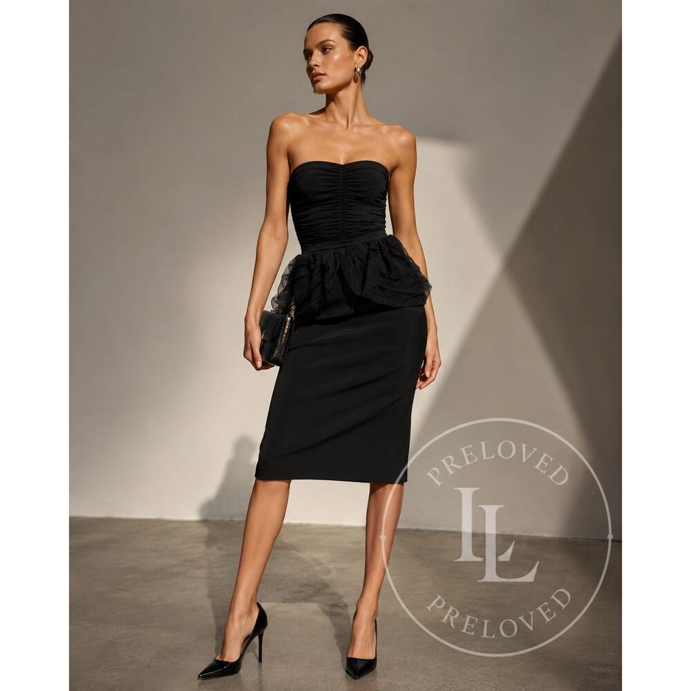 Just Cavalli Black Pencil Skirt Mesh Ruffle Waist Italy Size 26 NWT Y2K Sz‎ 4-6